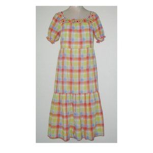NWT Johnny Was 100% Cotton DELACEY Plaid Square Neck MIDI Dress Women M MSP $285
